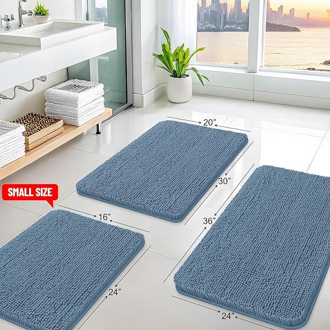 Arotive Bathroom Rugs 30x20, Extra Soft Absorbent Shaggy Chenille Bath Rugs, Machine Washable Rubber Backing Non-Slip Bath Mats for Bathroom Floor Tub and Shower, Home Decor Accessories, Grayish Blue - ModernBath