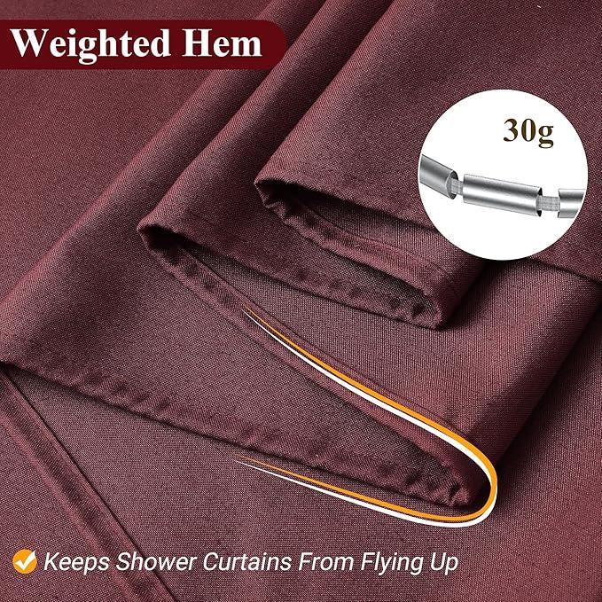 Naturoom Burgundy Linen Shower Curtain, Country Boho Farmhouse Bath Decor Shower Curtains Neutral Cloth Weighted Textured Fabric Bath Curtain Liner with Hooks, 72x78 - ModernBath