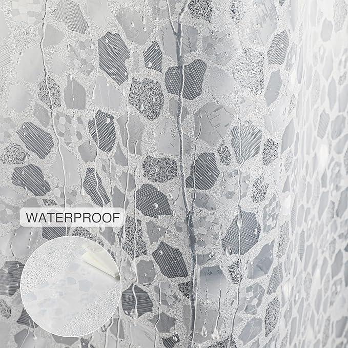 WELTRXE Bathroom Shower Curtain Liner 8G EVA Thick, 72x72 Inch 3D Frosted Pebble Plastic Shower Curtains, Heavy Duty Waterproof Shower Liner with Weighted Magnets, 12 Hooks, Rustproof Metal Grommet - ModernBath