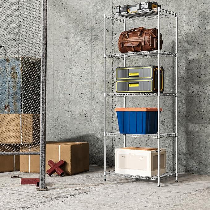 IZEUK 5-Tier Chrome Metal Storage Shelves, Adjustable Wire Shelving Unit for Kitchen, Bathroom, Pantry, Office, Garage, Organizer Wire Rack, 1250 lbs, 13.7" D x 23.6" W x 63" H - ModernBath