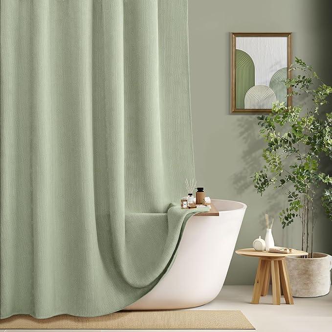 NDDYCU Sage Green Shower Curtain Boho Cotton Texture Mid Century Minimalist Arch Shower Curtain for Bathroom,36" W X 72" L - ModernBath