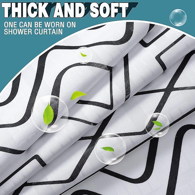 Conbo Mio Extra Long No Hook Boho Shower Curtain with Snap in Liner Set, Hotel Luxury White Shower Curtains for Bathroom with See Through Top Window, Waterproof, Washable 71W x 84H - ModernBath