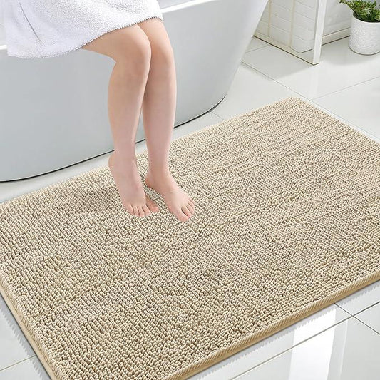 OLANLY Bathroom Rugs 47x32, Extra Soft Absorbent Chenille Bath Rugs, Rubber Backing Quick Dry, Machine Washable Bath Mats for Bathroom Floor, Tub and Shower, Home Decor Accessories, Beige - ModernBath