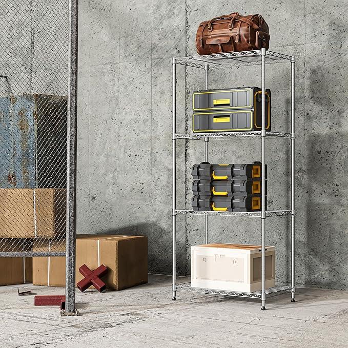 IZEUK 4-Tier Chrome Metal Storage Shelves, Adjustable Wire Shelving Unit Organizer for Kitchen, Bathroom, Home, 1000 lbs, 13.7" D x 23.6" W x 53.4" H - ModernBath