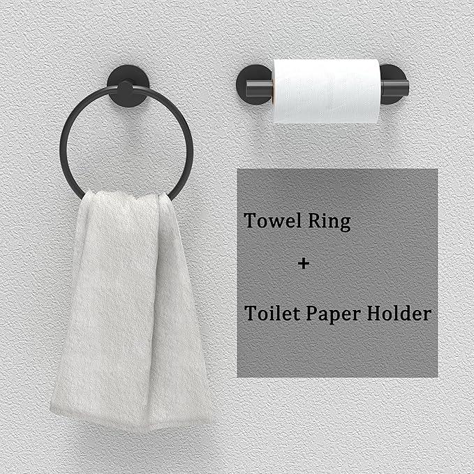 Matte Black Toilet Paper Holder & Towel Ring SUS304 Stainless Steel 2pc Bathroom Hardware Set with Double Post Pivoting Toilet Paper Roll Holder Wall Mount & Bathroom Towel Holder Set - ModernBath