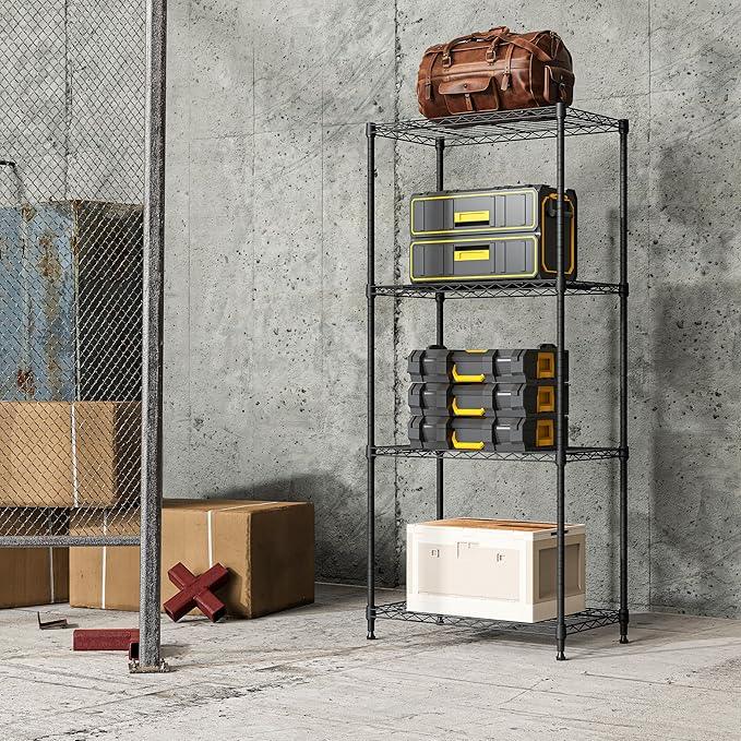 IZEUK 4-Tier Black Steel Storage Shelves, Heavy Duty Utility Wire Rack Organizer for Kitchen, Office, Home, 1000 lbs, 13.7" D x 23.6" W x 53.4" H - ModernBath