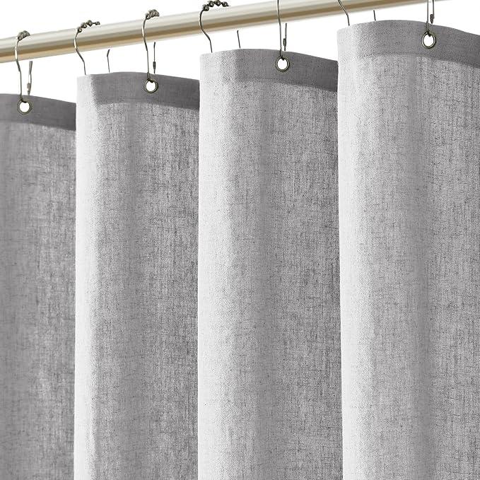 Jowels Light Grey Linen Shower Curtain, Boho Farmhouse Shower Curtain Set for Bathroom, 200GSM Luxury Weighted Water Resistant Fabric Textured Shower Curtains with 12 Metal Hooks, 72Wx72H - ModernBath